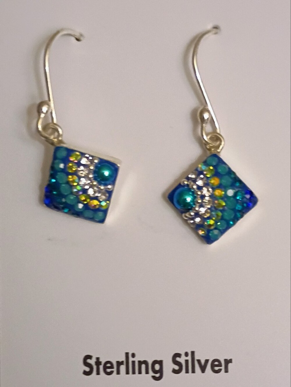 Blue-Green Crystal Drop Earrings